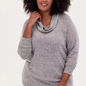 Torrid Women's Super Soft Plush Cowl Neck Tunic‎ Sweater Size 3X Heather Gray